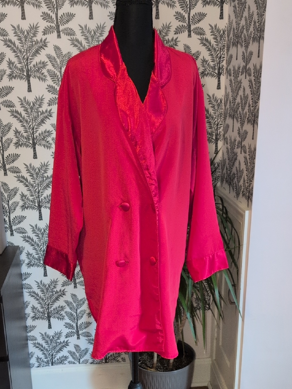 Victoria's Secret Vintage Gold Label Red Satin Double-Breasted Robe Jacket